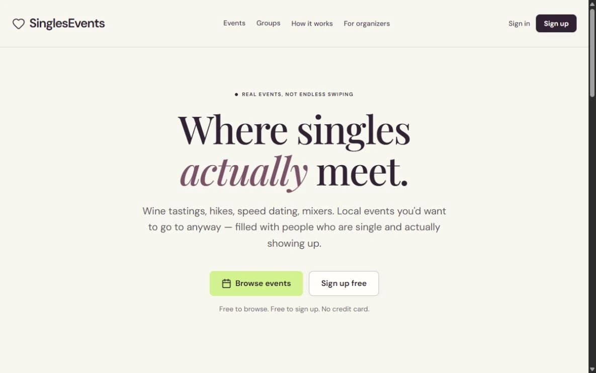 SinglesEvents.com website screenshot